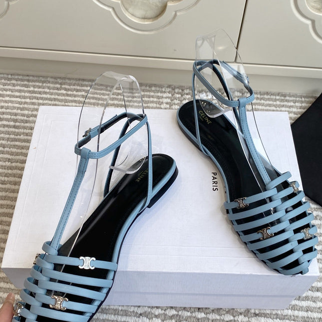 CELINE 26S CLEA TRIOMPHE GLADIATOR SANDALS IN SKY BLUE LAMBSKIN