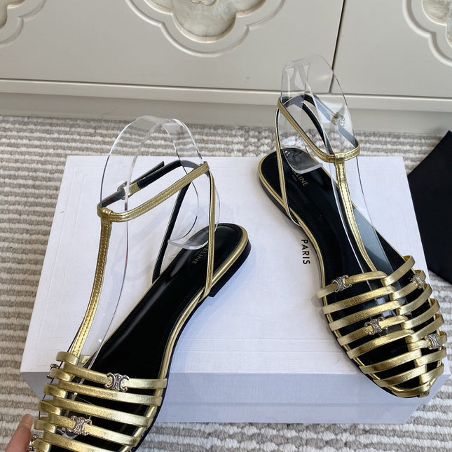 CELINE 26S CLEA TRIOMPHE GLADIATOR SANDALS IN GOLD LAMBSKIN