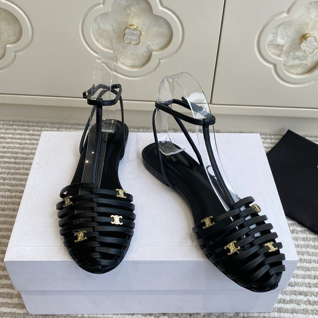 CELINE 26S CLEA TRIOMPHE GLADIATOR SANDALS IN BLACK LAMBSKIN