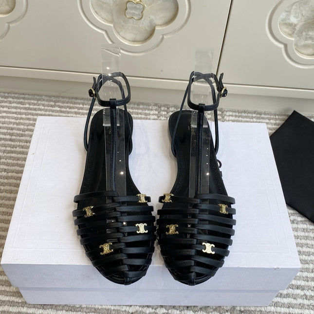 CELINE 26S CLEA TRIOMPHE GLADIATOR SANDALS IN BLACK LAMBSKIN