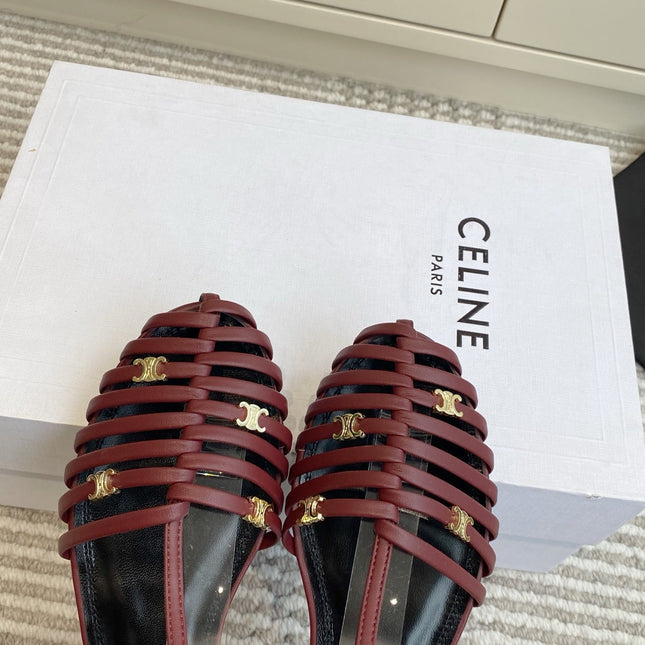 CELINE 26S CLEA TRIOMPHE GLADIATOR SANDALS IN DARK RED LAMBSKIN