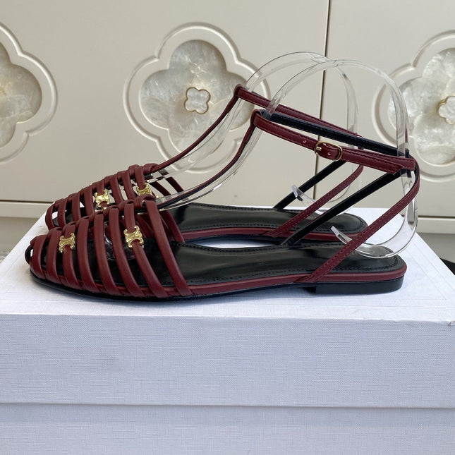 CELINE 26S CLEA TRIOMPHE GLADIATOR SANDALS IN DARK RED LAMBSKIN