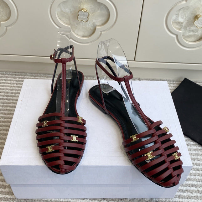 CELINE 26S CLEA TRIOMPHE GLADIATOR SANDALS IN DARK RED LAMBSKIN