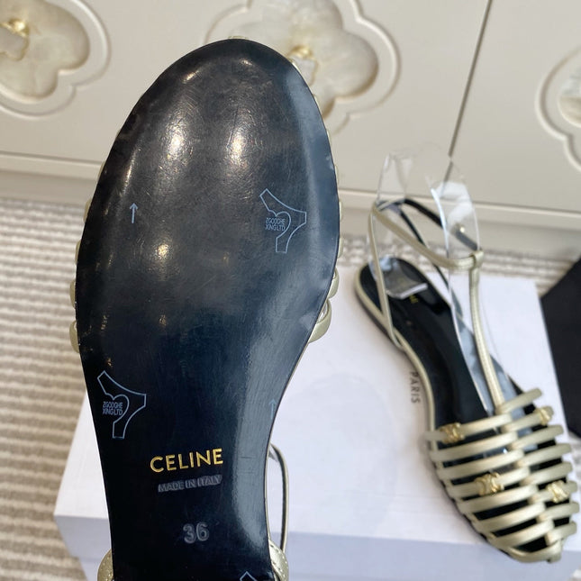 CELINE 26S CLEA TRIOMPHE GLADIATOR SANDALS IN CHAMPAGNE GOLD LAMBSKIN