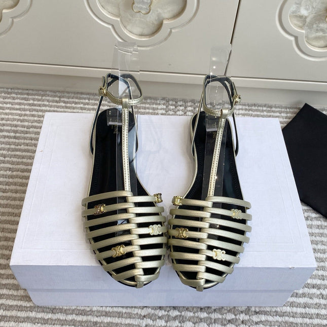 CELINE 26S CLEA TRIOMPHE GLADIATOR SANDALS IN CHAMPAGNE GOLD LAMBSKIN