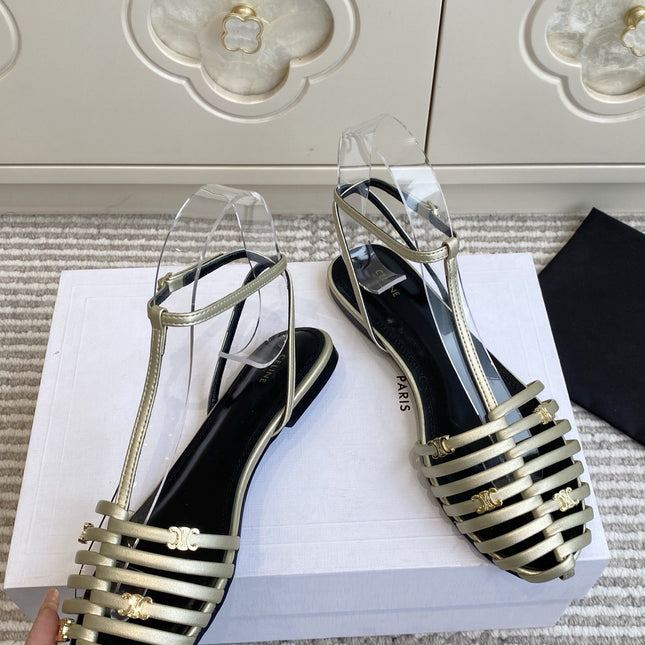CELINE 26S CLEA TRIOMPHE GLADIATOR SANDALS IN CHAMPAGNE GOLD LAMBSKIN