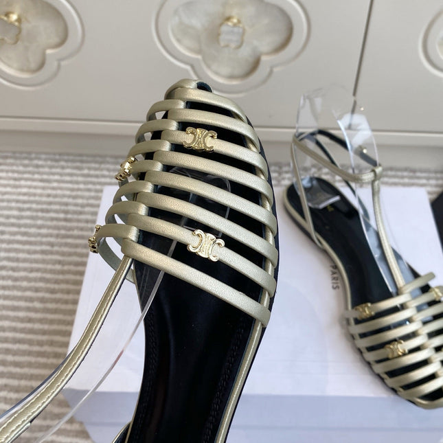 CELINE 26S CLEA TRIOMPHE GLADIATOR SANDALS IN CHAMPAGNE GOLD LAMBSKIN