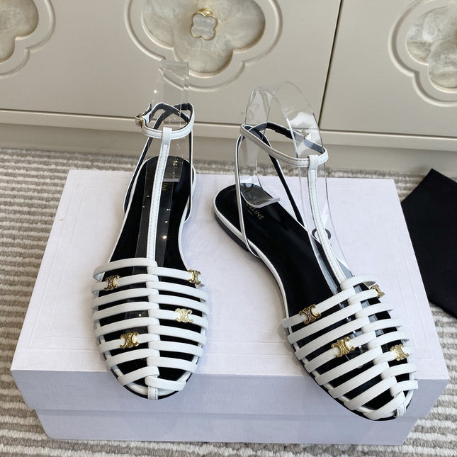 CELINE 26S CLEA TRIOMPHE GLADIATOR SANDALS IN WHITE LAMBSKIN
