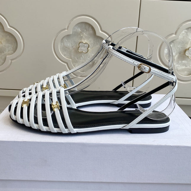 CELINE 26S CLEA TRIOMPHE GLADIATOR SANDALS IN WHITE LAMBSKIN