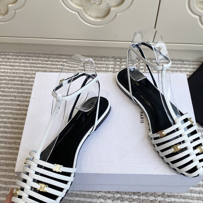 CELINE 26S CLEA TRIOMPHE GLADIATOR SANDALS IN WHITE LAMBSKIN