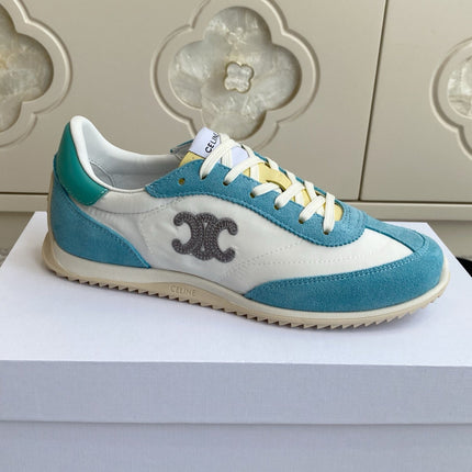 CELINE 26S RUNNER SNEAKERS IN AQUA BLUE SUEDE AND WHITE NYLON