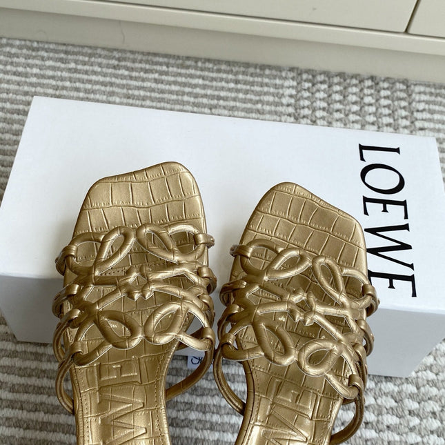 LOEWE 26S HIGH HEEL SANDALS 45MM IN GOLD CROC-EMBOSSED CALFSKIN