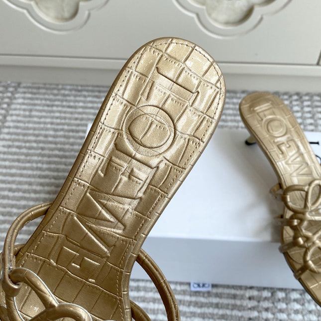 LOEWE 26S HIGH HEEL SANDALS 45MM IN GOLD CROC-EMBOSSED CALFSKIN