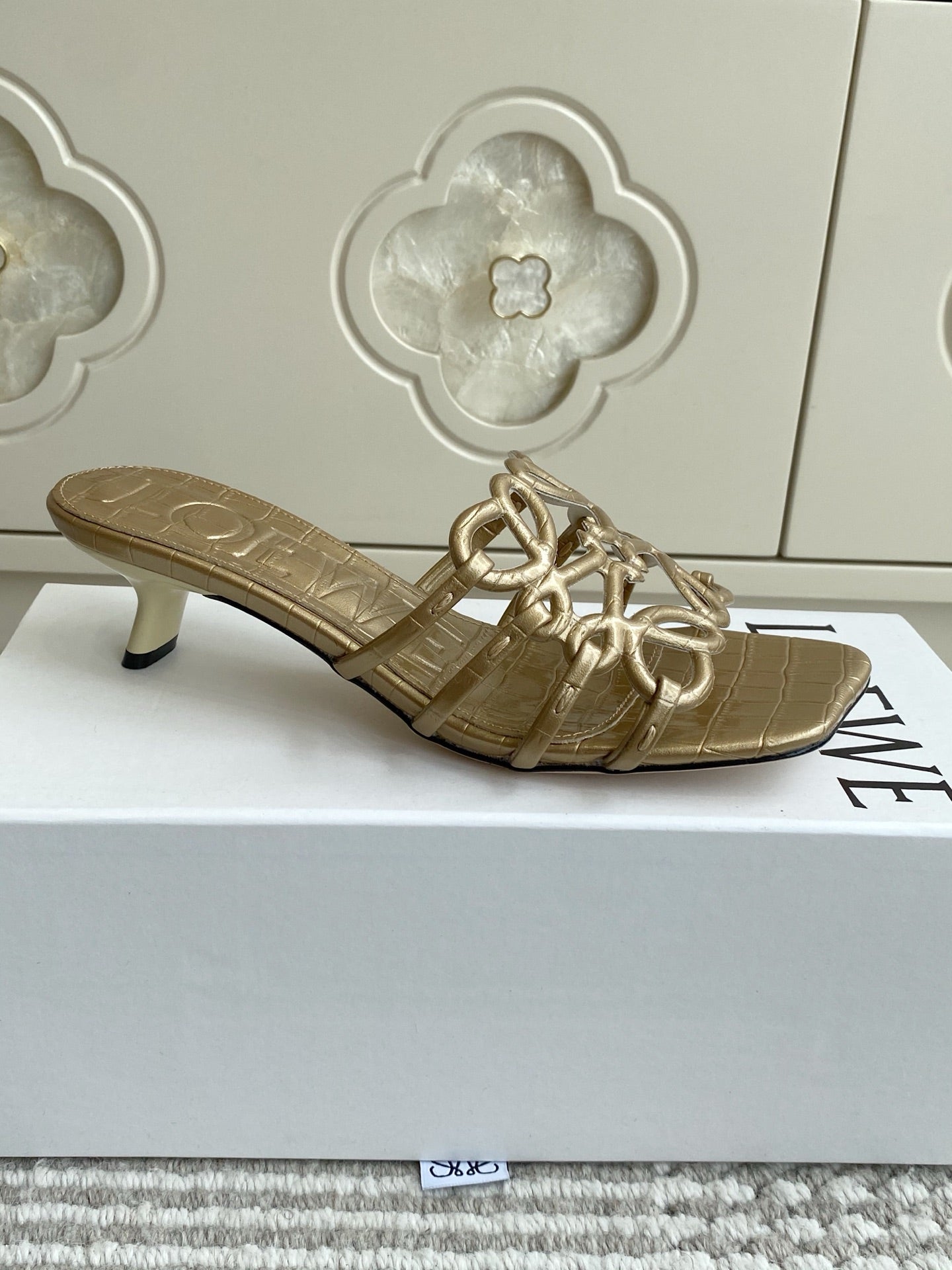 LOEWE 26S HIGH HEEL SANDALS 45MM IN GOLD CROC-EMBOSSED CALFSKIN