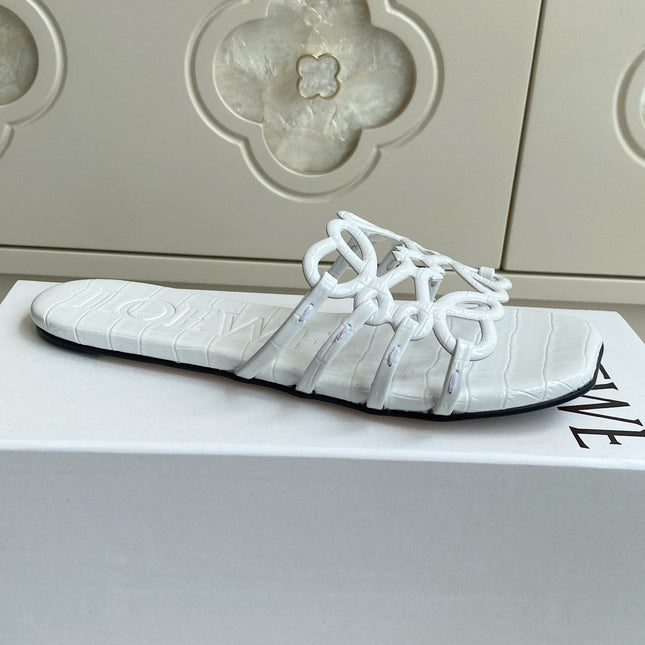 LOEWE 26S SLIDE SANDALS IN WHITE CROC-EMBOSSED CALFSKIN