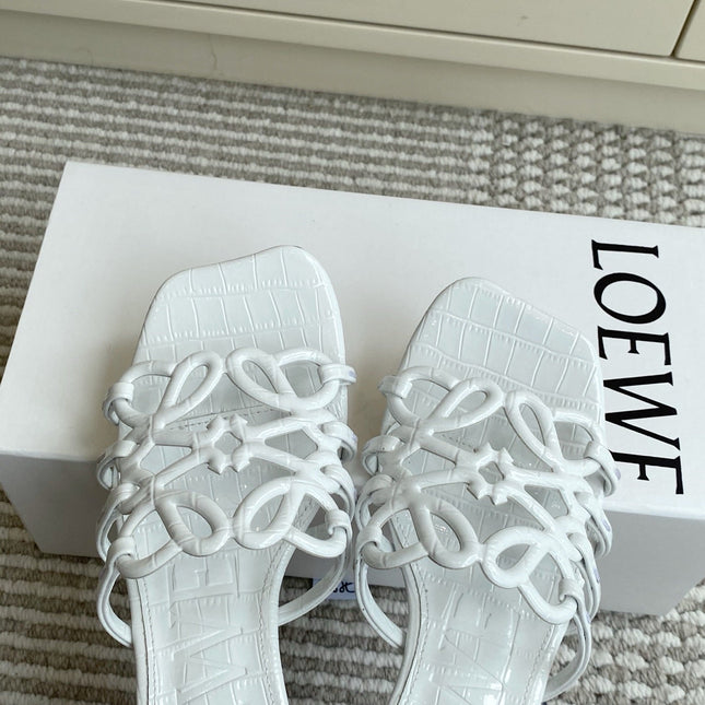 LOEWE 26S HIGH HEEL SANDALS 45MM IN WHITE CROC-EMBOSSED CALFSKIN