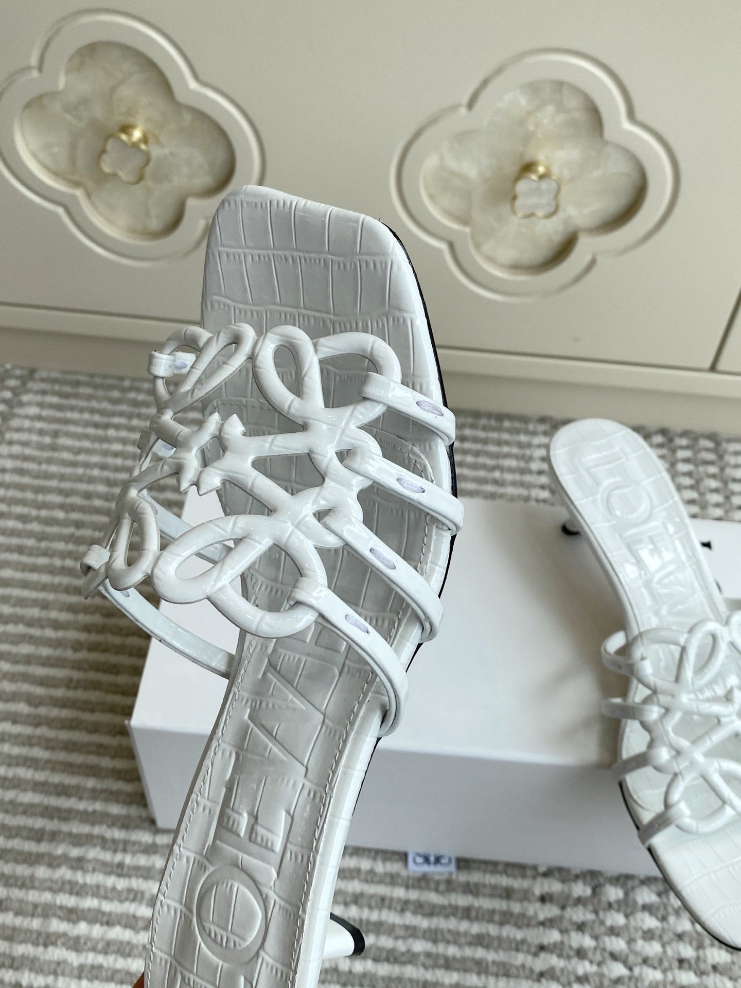 LOEWE 26S HIGH HEEL SANDALS 45MM IN WHITE CROC-EMBOSSED CALFSKIN