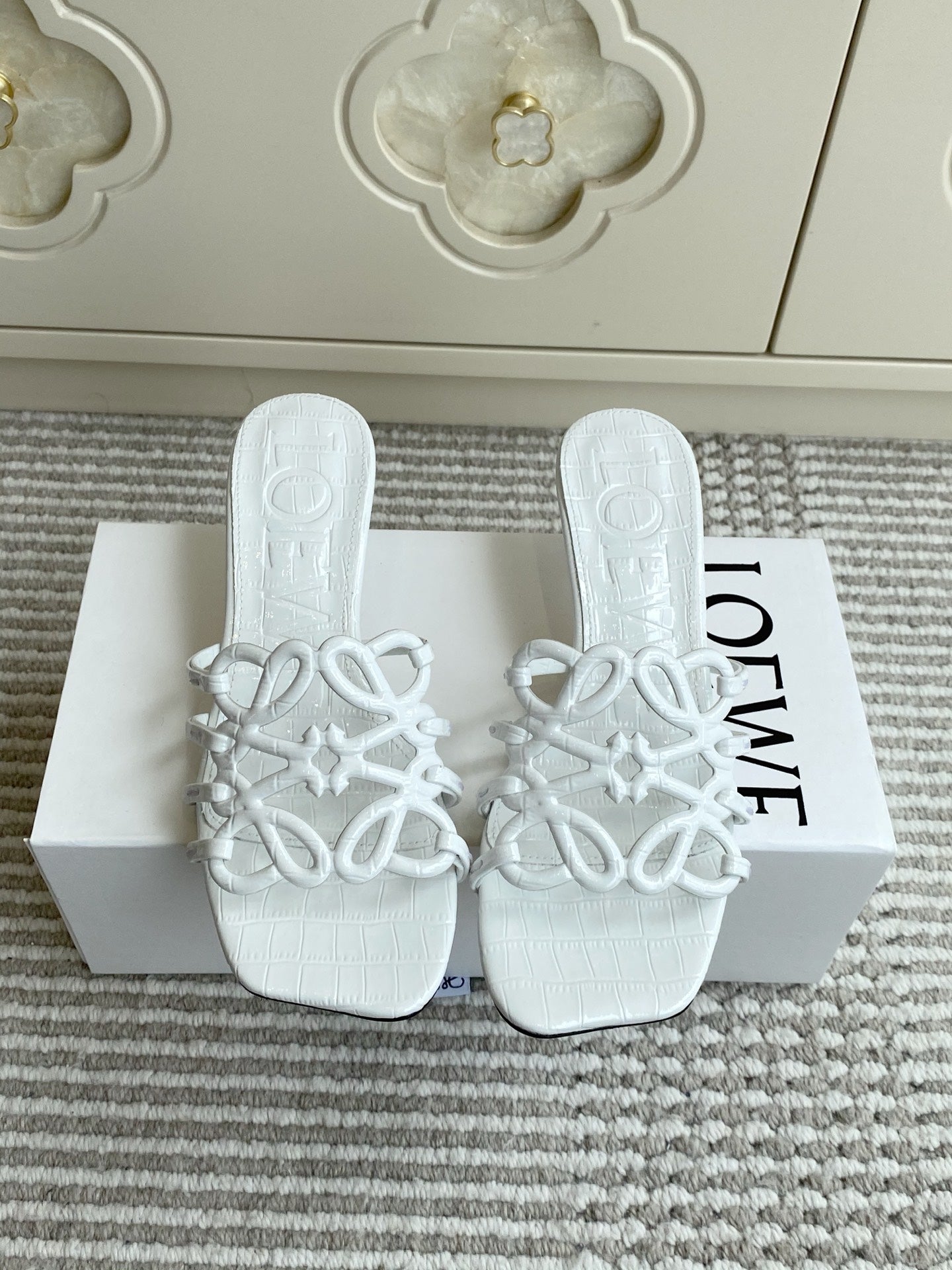 LOEWE 26S HIGH HEEL SANDALS 45MM IN WHITE CROC-EMBOSSED CALFSKIN