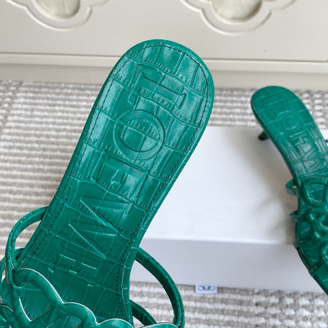LOEWE 26S HIGH HEEL SANDALS 45MM IN GREEN CROC-EMBOSSED CALFSKIN