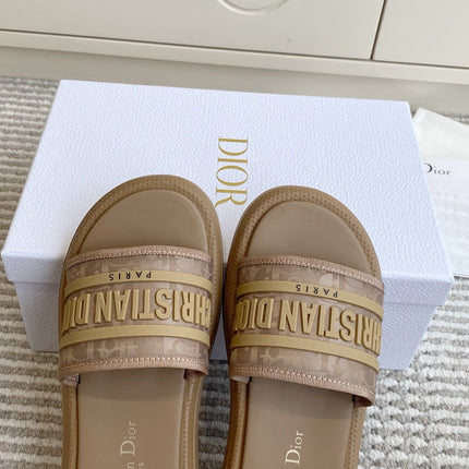 DIOR 26S DWAY SLIDES IN BROWN RUBBER SOLE