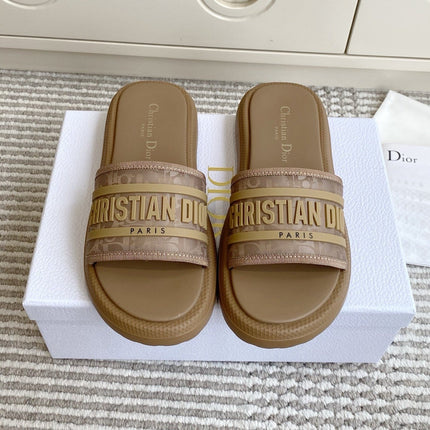DIOR 26S DWAY SLIDES IN BROWN RUBBER SOLE