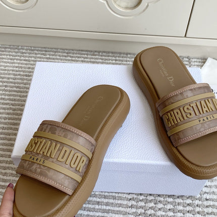 DIOR 26S DWAY SLIDES IN BROWN RUBBER SOLE