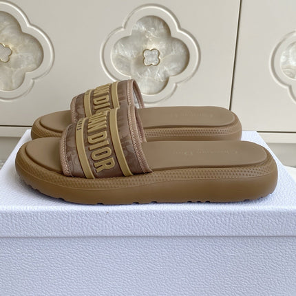 DIOR 26S DWAY SLIDES IN BROWN RUBBER SOLE