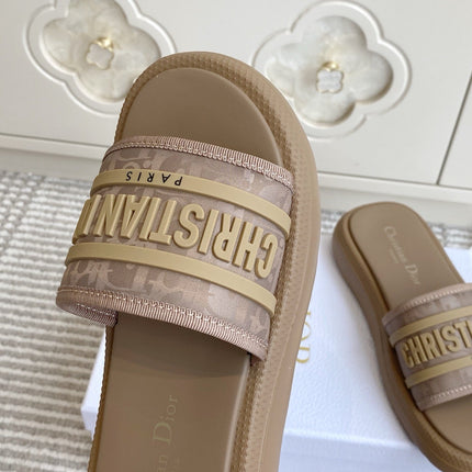 DIOR 26S DWAY SLIDES IN BROWN RUBBER SOLE