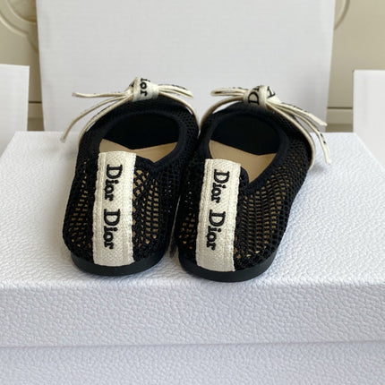 DIOR 26S BALLET FLATS IN BLACK MESH WITH J'ADIOR BOW