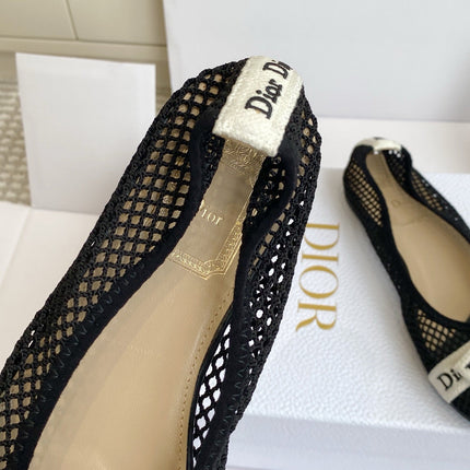 DIOR 26S BALLET FLATS IN BLACK MESH WITH J'ADIOR BOW