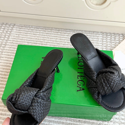 BOTTEGA VENETA 26S BOW KNOT HEEL SANDALS 55 MM IN BLACK LAMBSKIN