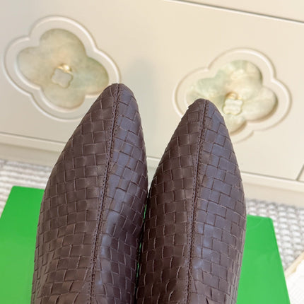 BOTTEGA VENETA 26S ANKLE BOOTS 45 MM IN DARK BROWN BRAIDED LAMBSKIN