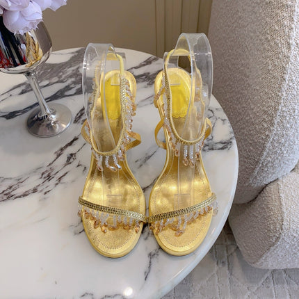 RENE CAOVILLA 26S CLEO HIGH HEELS SANDALS 95 MM IN GOLD LAMBSKIN STYLE 16