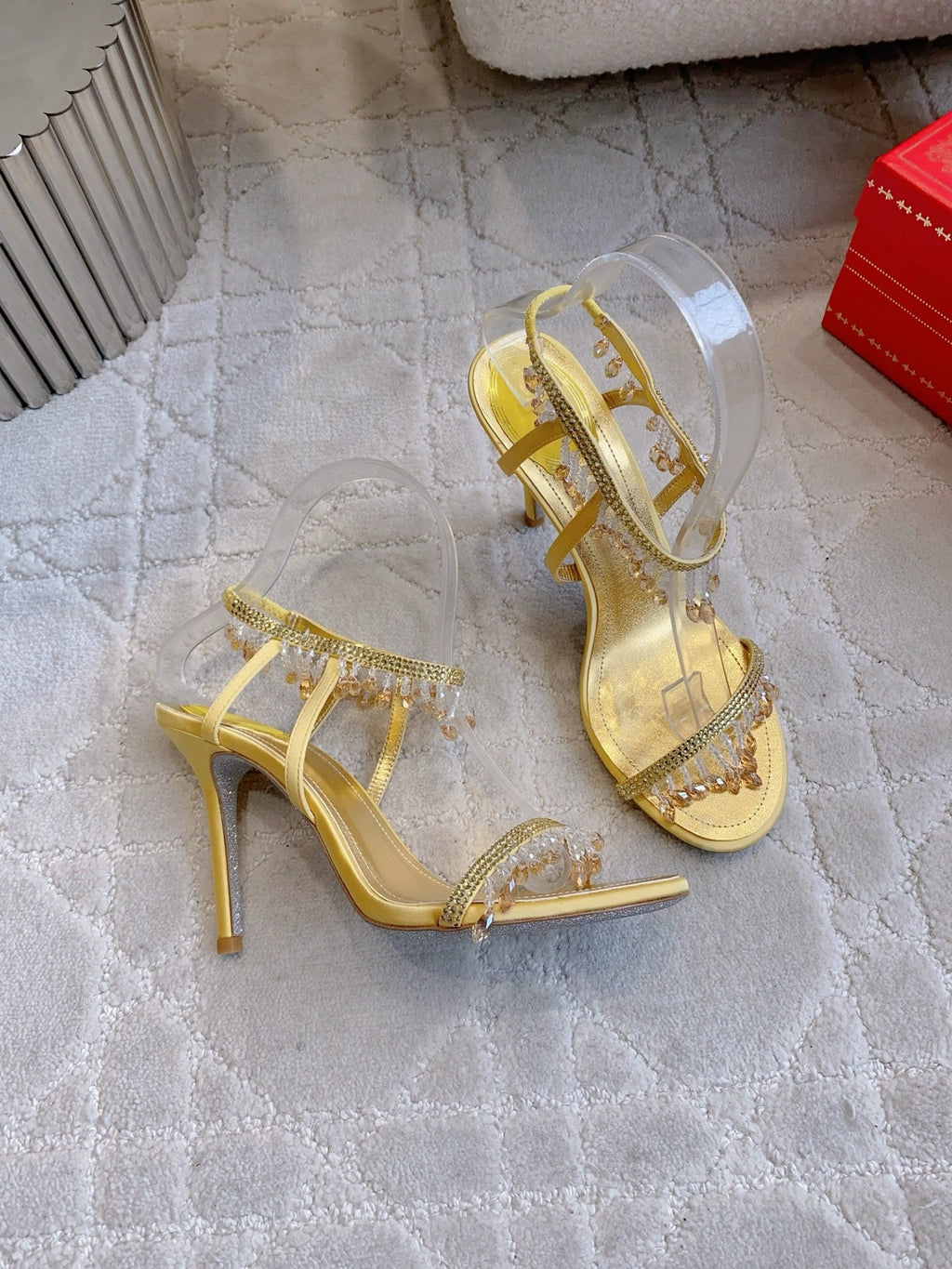 RENE CAOVILLA 26S CLEO HIGH HEELS SANDALS 95 MM IN GOLD LAMBSKIN STYLE 16