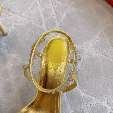 RENE CAOVILLA 26S CLEO HIGH HEELS SANDALS 95 MM IN GOLD LAMBSKIN STYLE 16