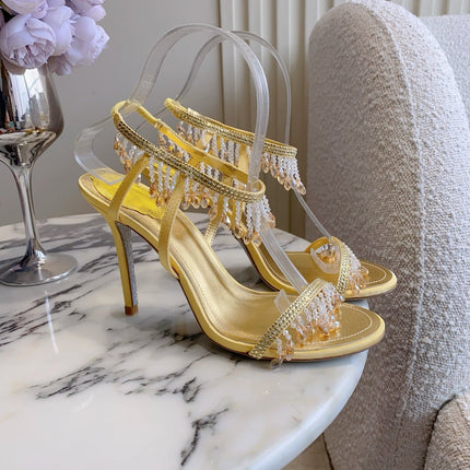 RENE CAOVILLA 26S CLEO HIGH HEELS SANDALS 95 MM IN GOLD LAMBSKIN STYLE 16