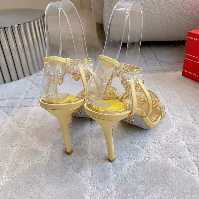 RENE CAOVILLA 26S CLEO HIGH HEELS SANDALS 95 MM IN GOLD LAMBSKIN STYLE 16