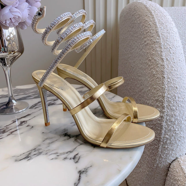 RENE CAOVILLA 26S CLEO HIGH HEELS SANDALS 95 MM IN GOLD LAMBSKIN STYLE 19