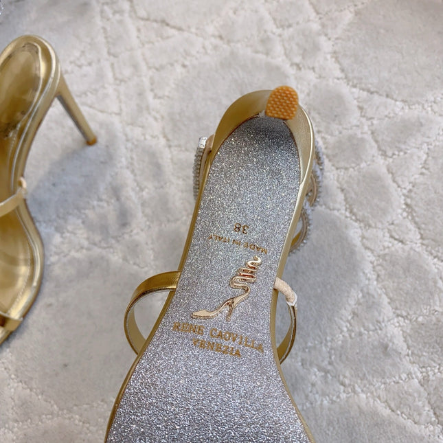 RENE CAOVILLA 26S CLEO HIGH HEELS SANDALS 95 MM IN GOLD LAMBSKIN STYLE 19