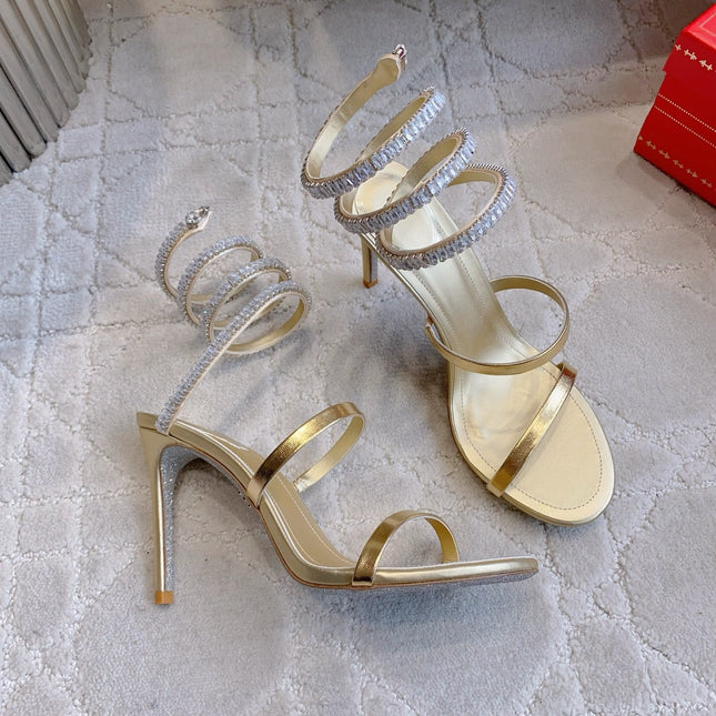 RENE CAOVILLA 26S CLEO HIGH HEELS SANDALS 95 MM IN GOLD LAMBSKIN STYLE 19
