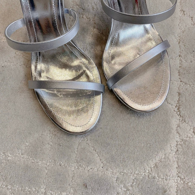 RENE CAOVILLA 26S CLEO HIGH HEELS SANDALS 95 MM IN SILVER LAMBSKIN STYLE 18