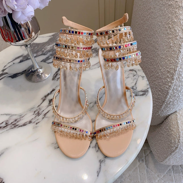 RENE CAOVILLA 26S CLEO HIGH HEELS SANDALS 95 MM IN BEIGE LAMBSKIN STYLE 17