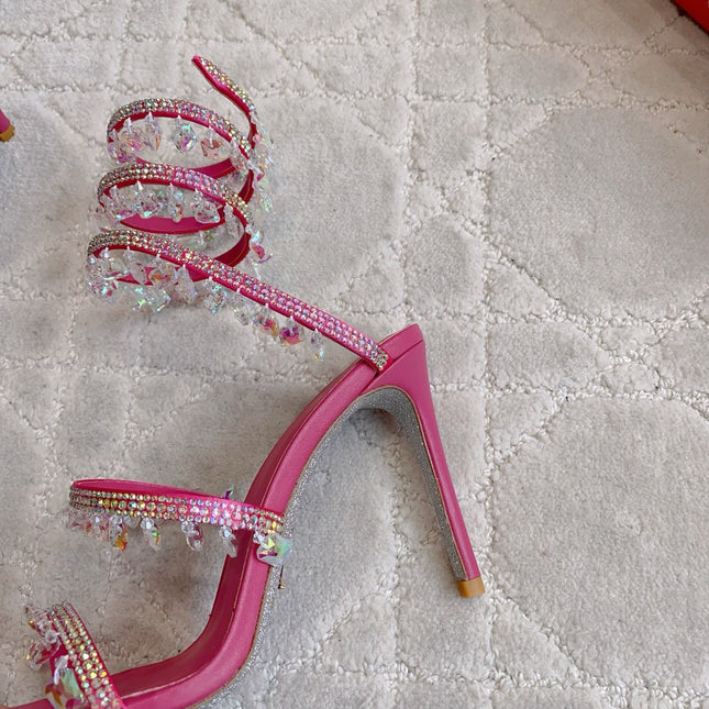RENE CAOVILLA 26S CLEO HIGH HEELS SANDALS 95 MM IN PINK LAMBSKIN STYLE 14