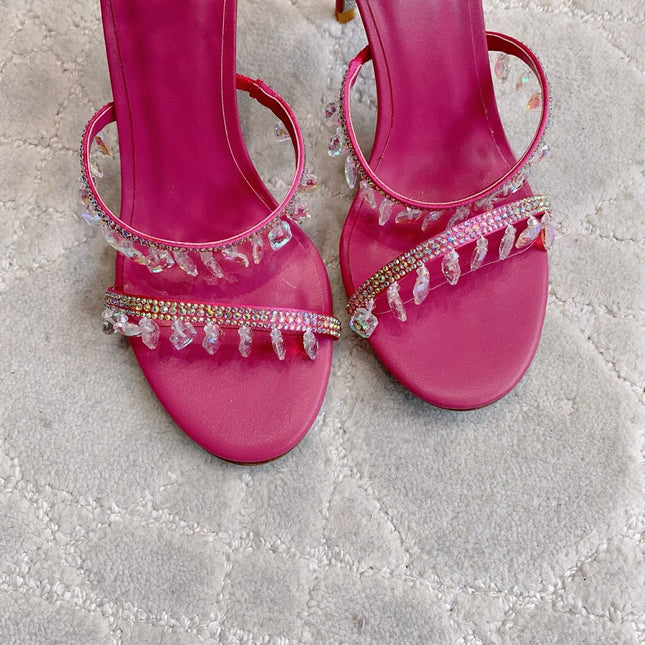 RENE CAOVILLA 26S CLEO HIGH HEELS SANDALS 95 MM IN PINK LAMBSKIN STYLE 14