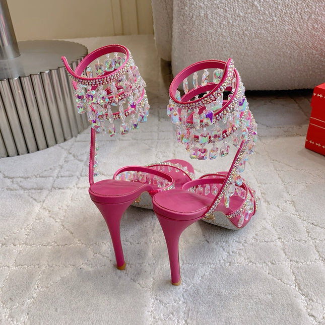 RENE CAOVILLA 26S CLEO HIGH HEELS SANDALS 95 MM IN PINK LAMBSKIN STYLE 14