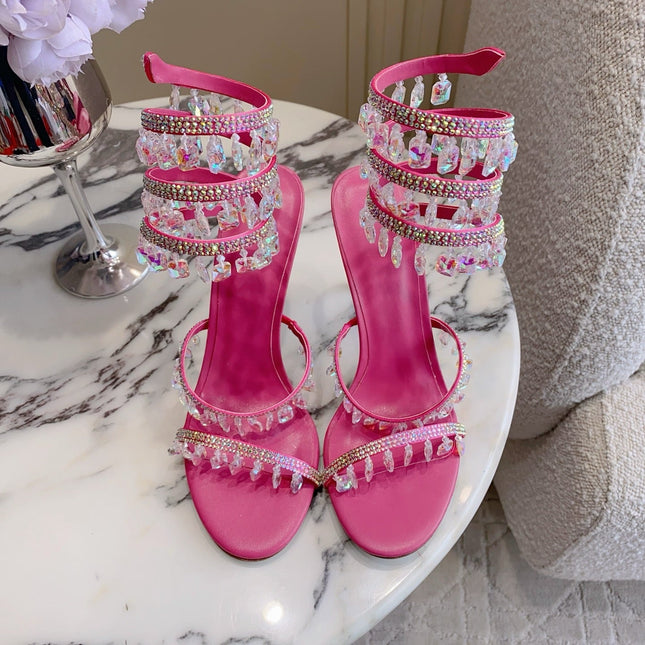 RENE CAOVILLA 26S CLEO HIGH HEELS SANDALS 95 MM IN PINK LAMBSKIN STYLE 14