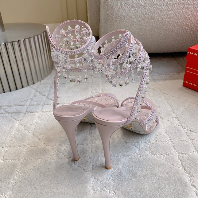 RENE CAOVILLA 26S CLEO HIGH HEELS SANDALS 95 MM IN LIGHT PINK LAMBSKIN STYLE 13