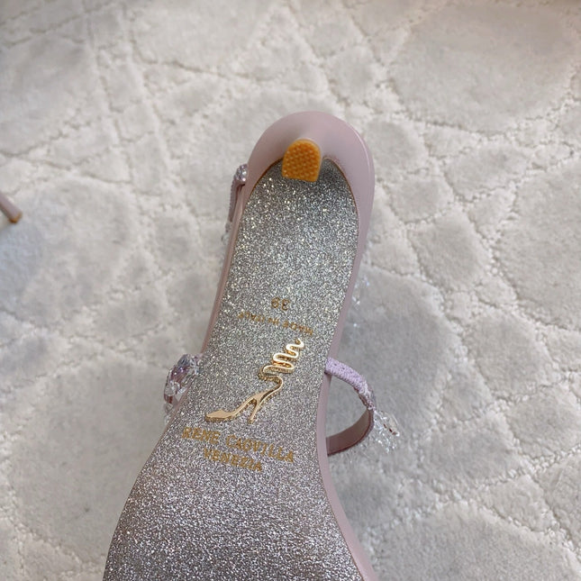 RENE CAOVILLA 26S CLEO HIGH HEELS SANDALS 95 MM IN LIGHT PINK LAMBSKIN STYLE 13