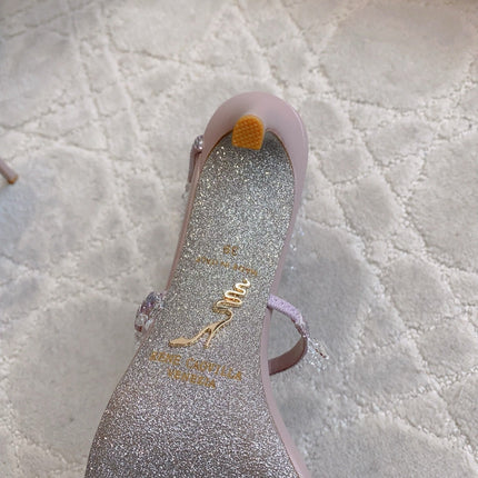 RENE CAOVILLA 26S CLEO HIGH HEELS SANDALS 95 MM IN LIGHT PINK LAMBSKIN STYLE 13