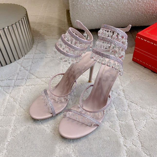 RENE CAOVILLA 26S CLEO HIGH HEELS SANDALS 95 MM IN LIGHT PINK LAMBSKIN STYLE 13
